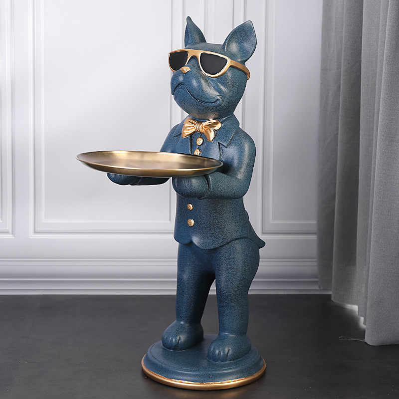 Polyresin Bulldog Ornament Met Gouden Tray
