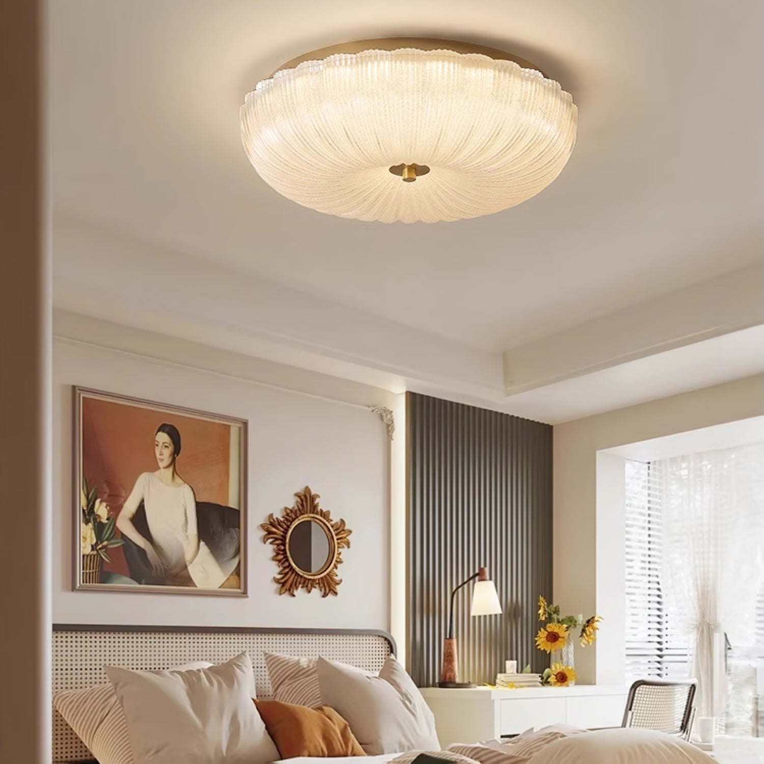 Rippled Glass Flush Mount Ceiling Light
