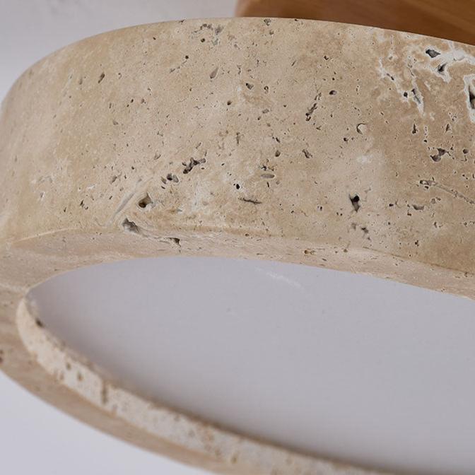 Round Travertine LED Ceiling Light with Wooden Mount