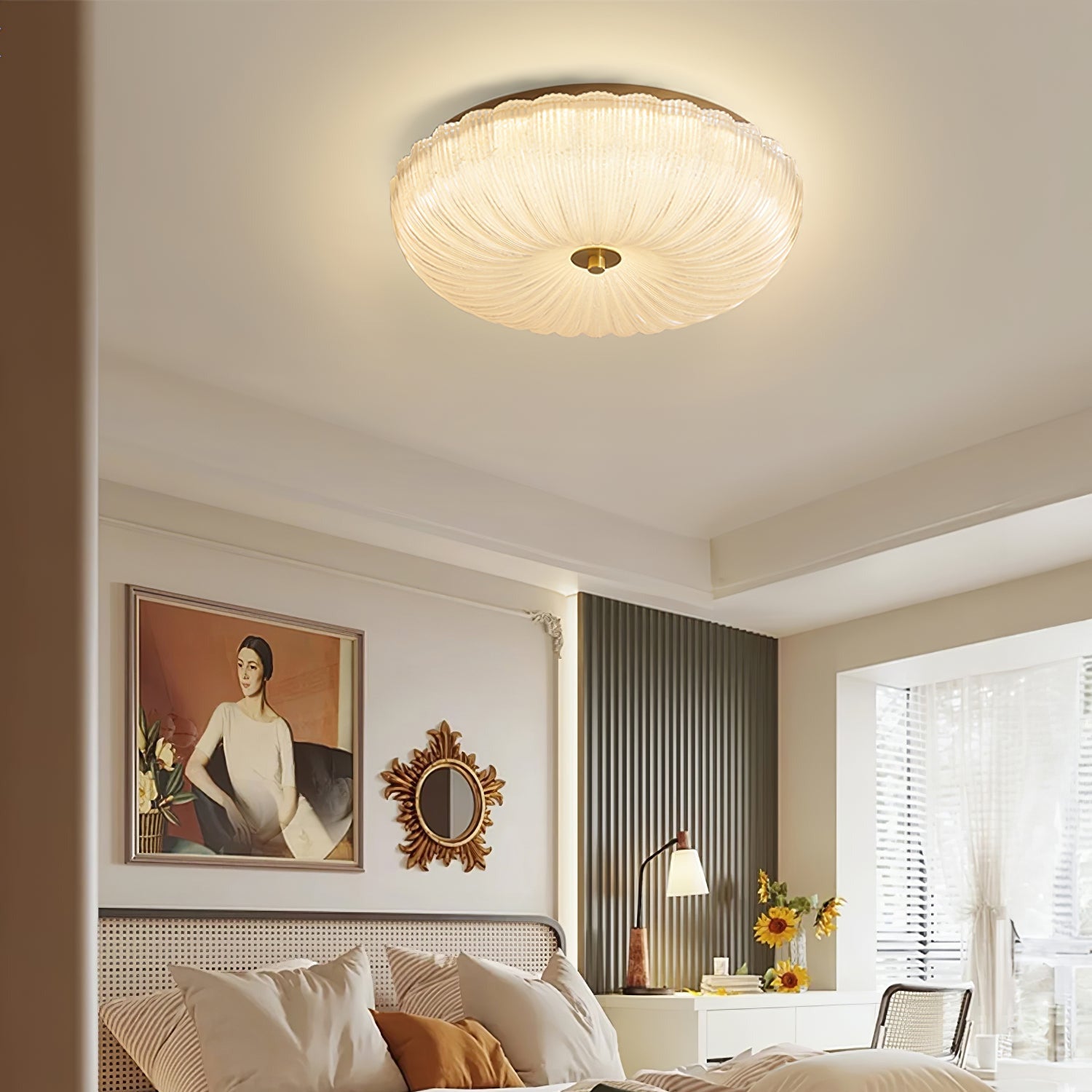Rippled Glass Flush Mount Ceiling Light