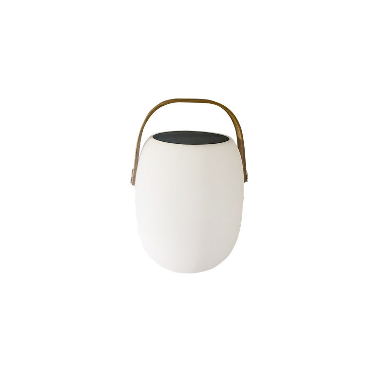 White Lantern-Style Outdoor Table Lamp with Handle