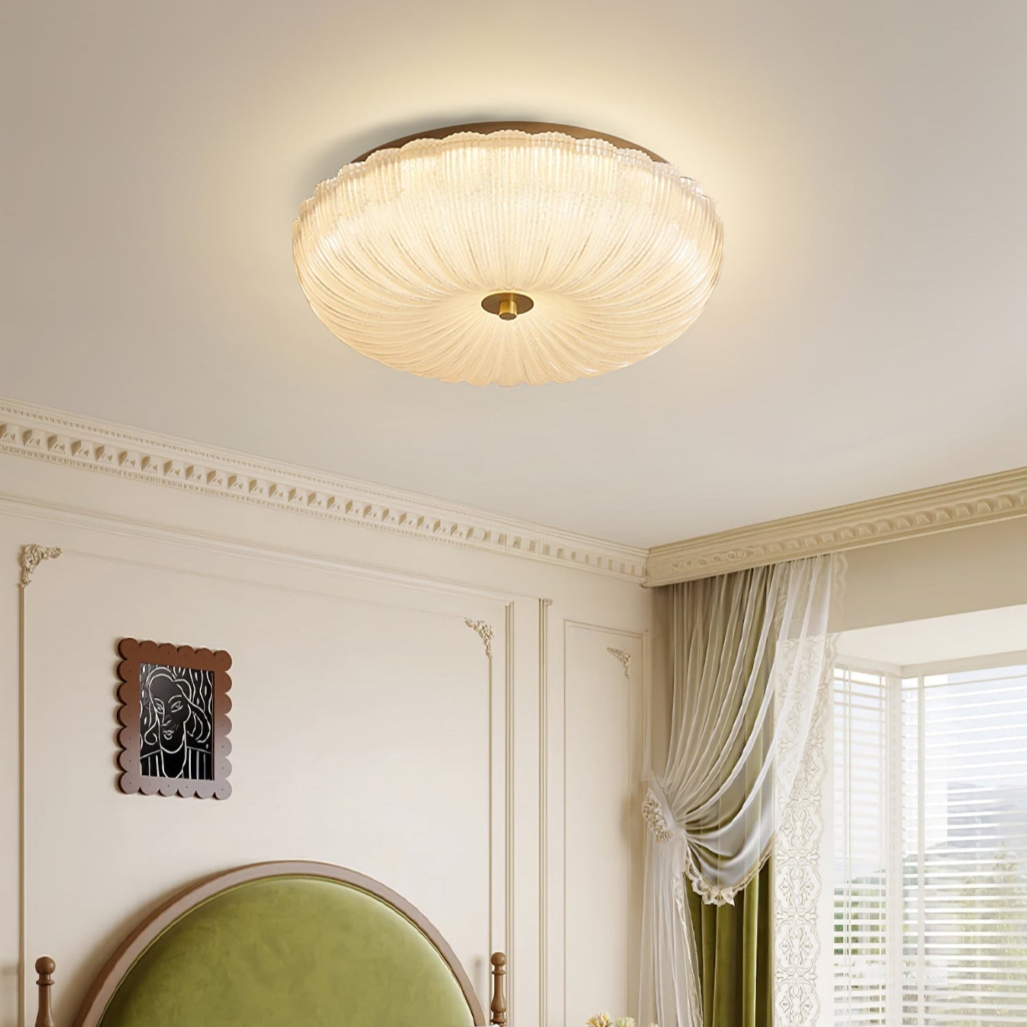 Rippled Glass Flush Mount Ceiling Light