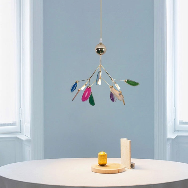Multikleurige Glazen Kroonluchter met Takstijl Ontwerp