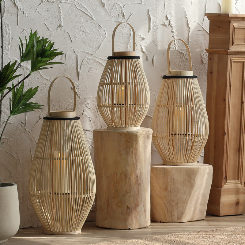 Rattan Floor Lantern Candle Lamp