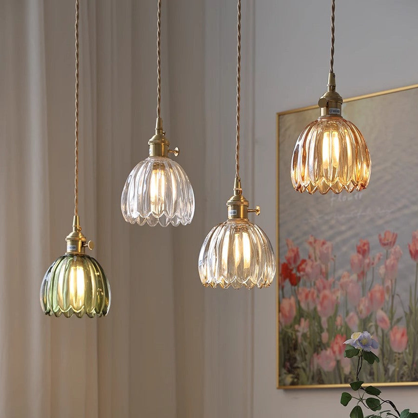 Japanese Ribbed Glass Pendant Light