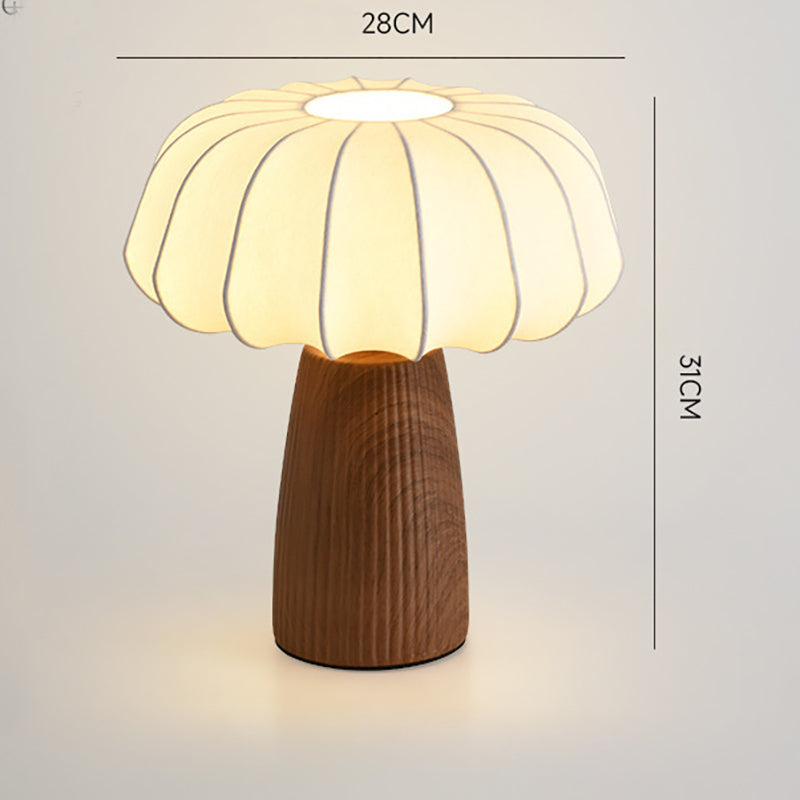 Lampe de chevet rétro en céramique avec abat-jour plissé en lin