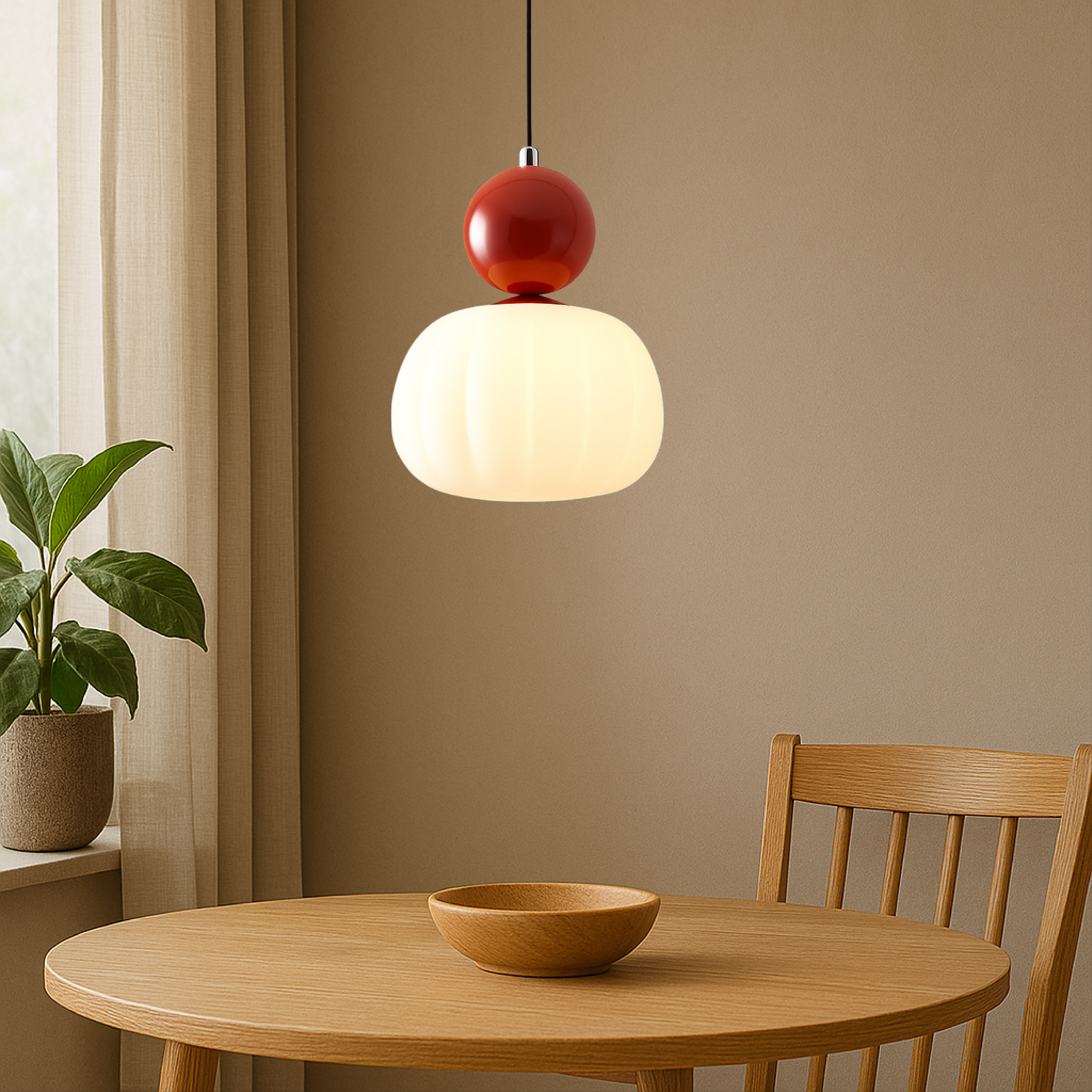 Opal glazen pendantlamp met gekleurde bolkap