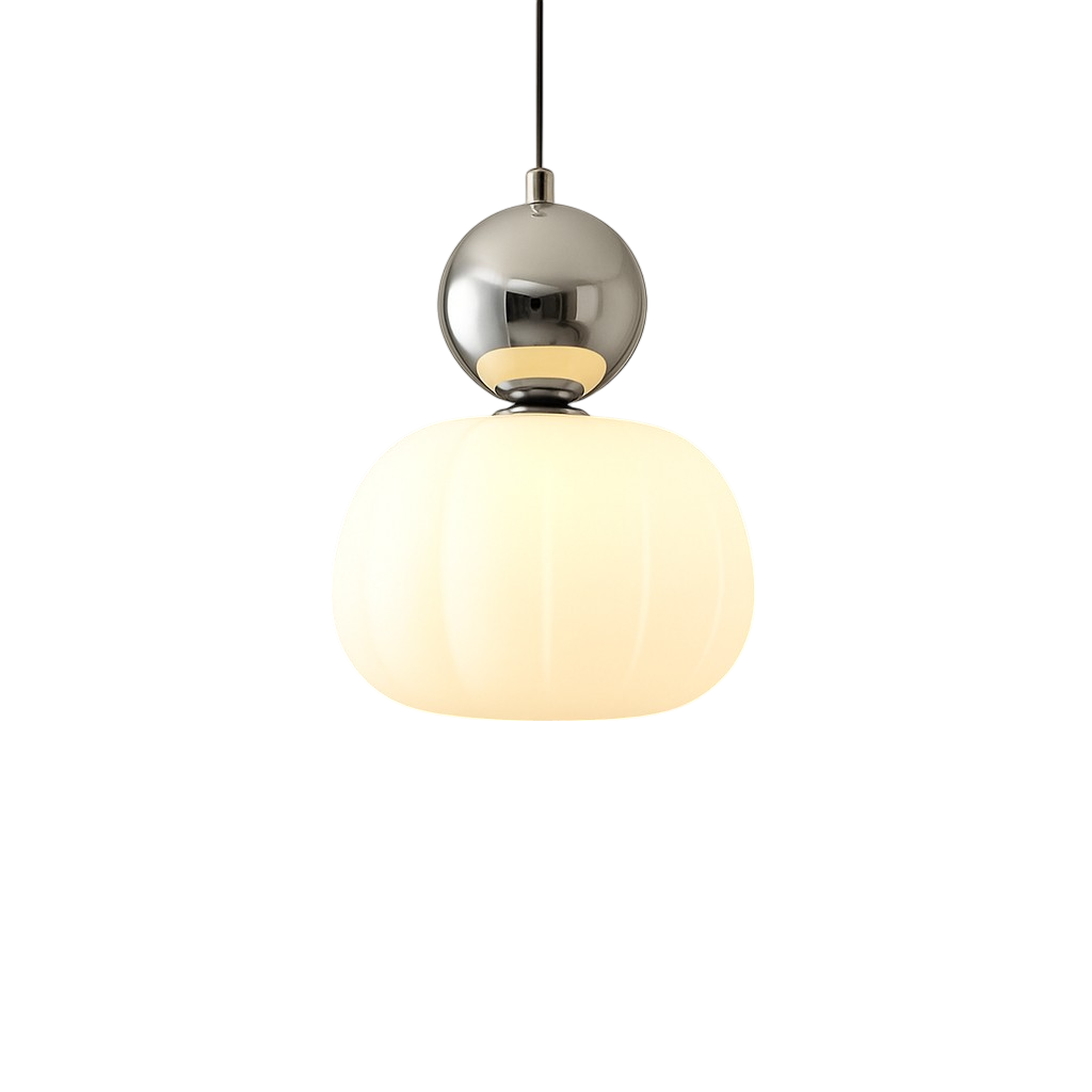 Opal glazen pendantlamp met gekleurde bolkap