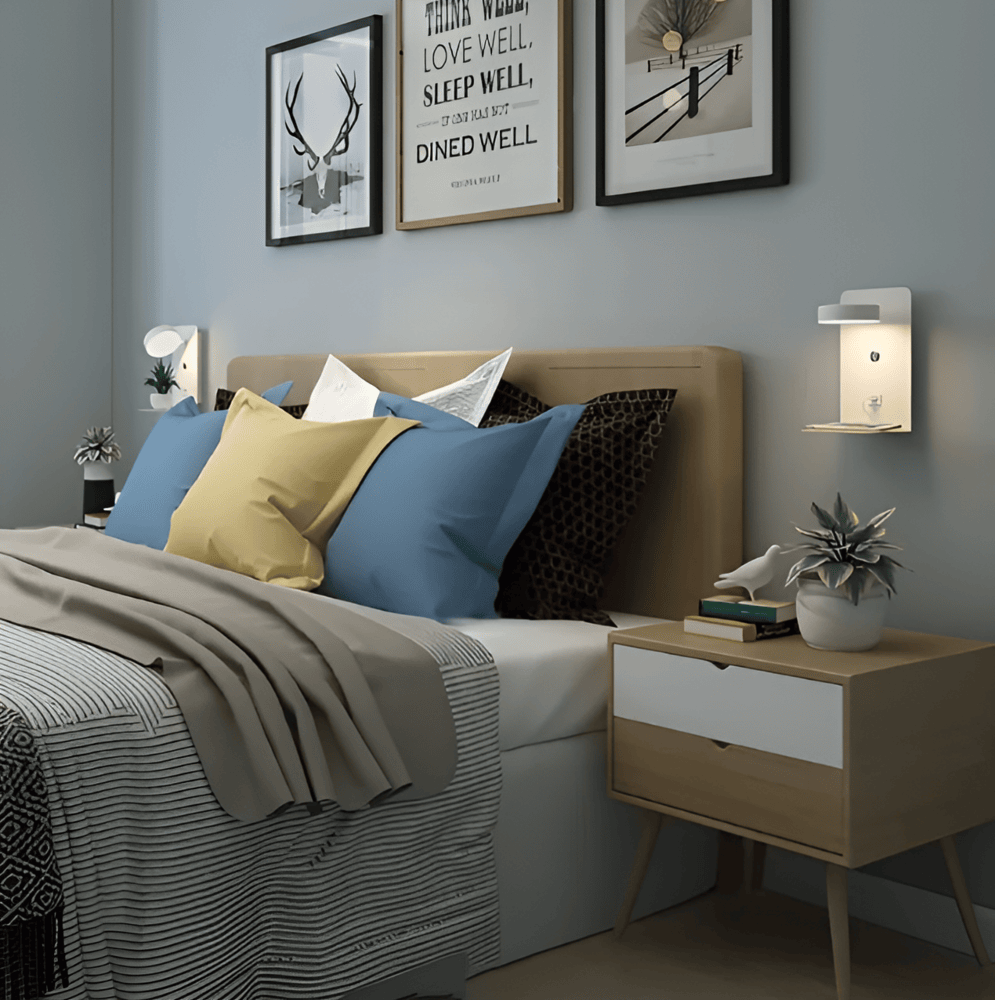 Modern Wall Reading Lamp with Shelf and Built In Charging Port