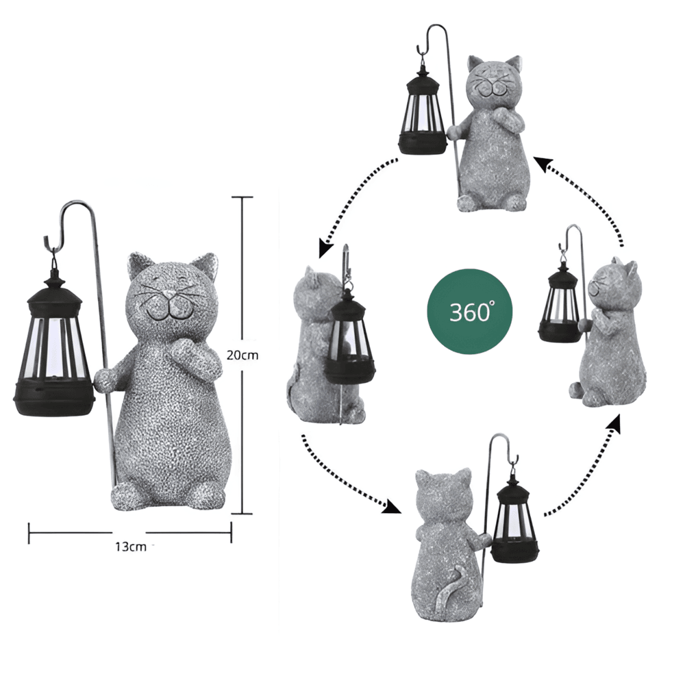 Cat Garden Statue with Solar Lantern Outdoor Decorative Light