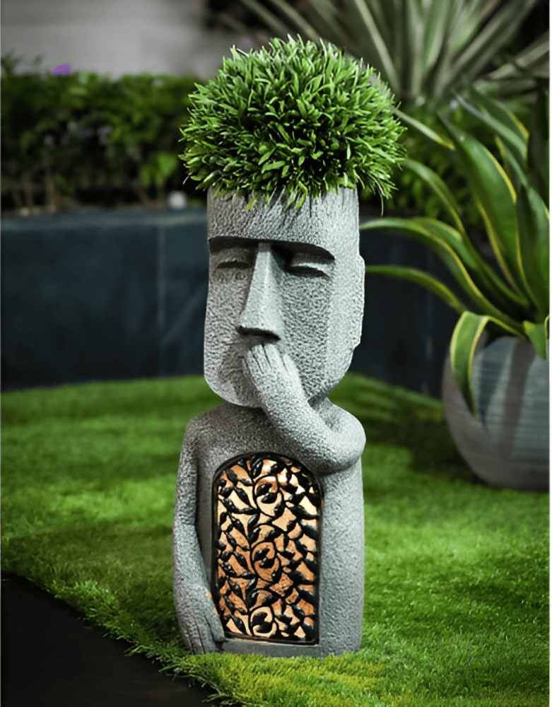 Solar Garden Sculpture Set Stone-Effect Human Figures