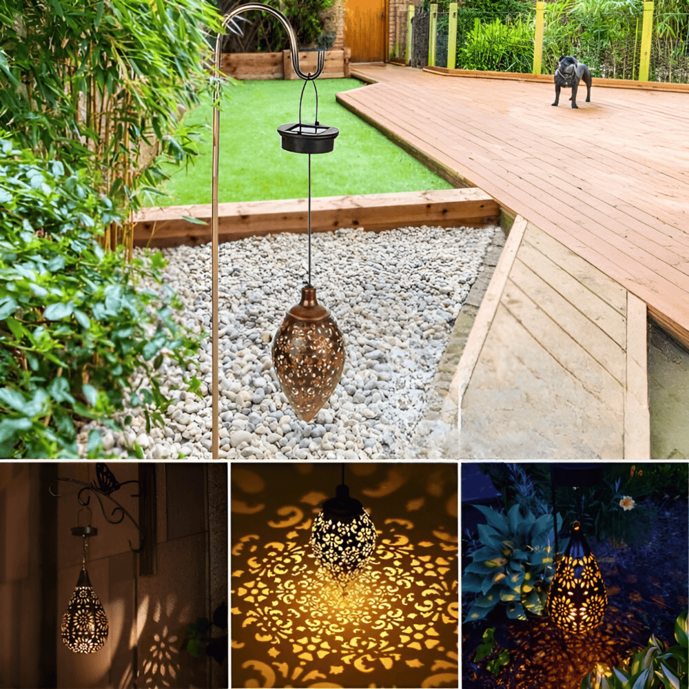Solar Metal Outdoor Lantern with Decorative Pattern Garden Lighting