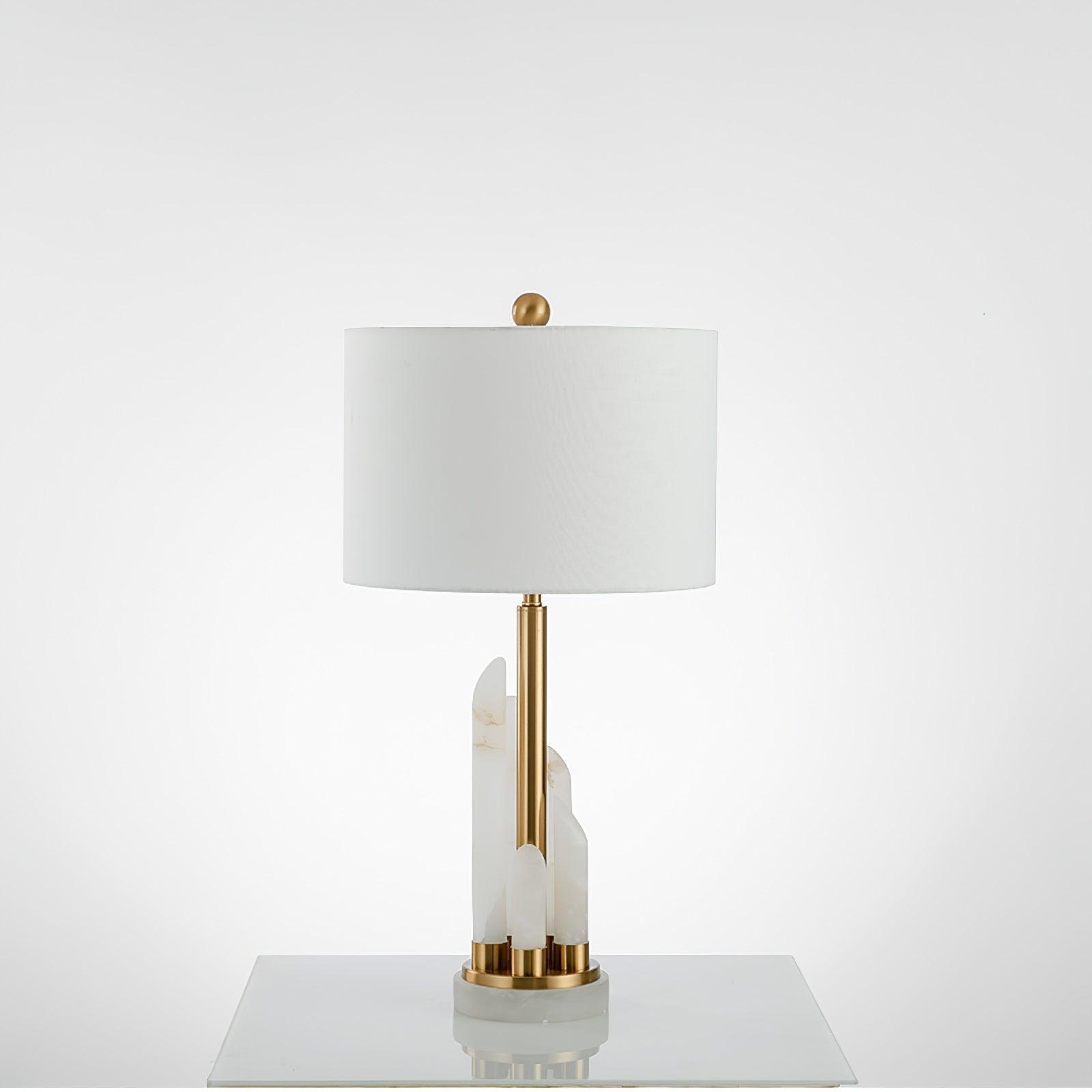 Alabaster Table Lamp with Cylindrical Fabric Shade