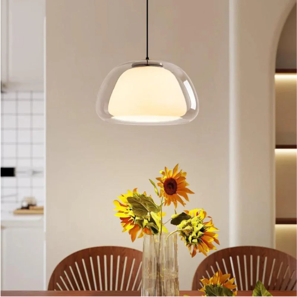 Pendant lamp with double glass jelly shaped shade