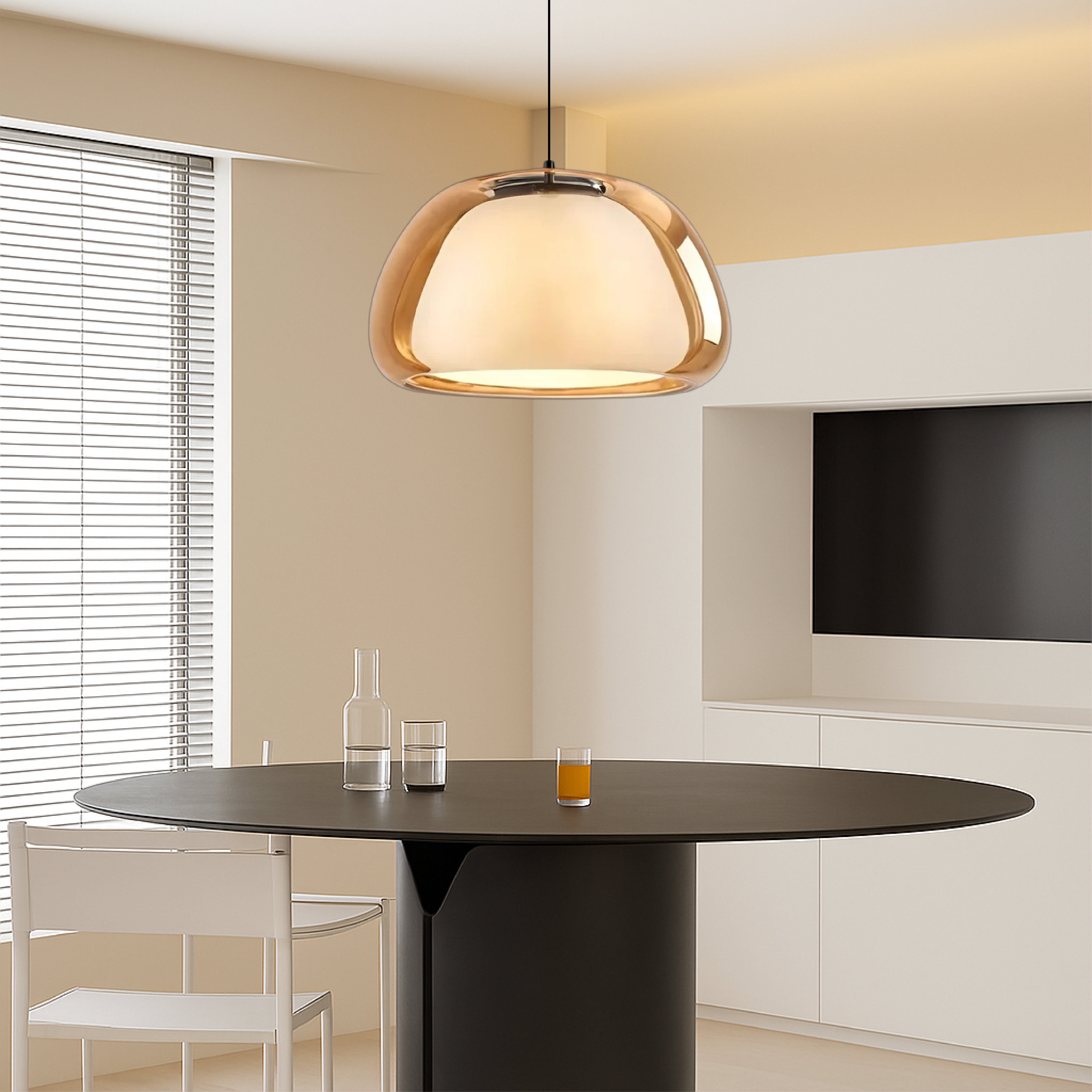 Pendant lamp with double glass jelly shaped shade