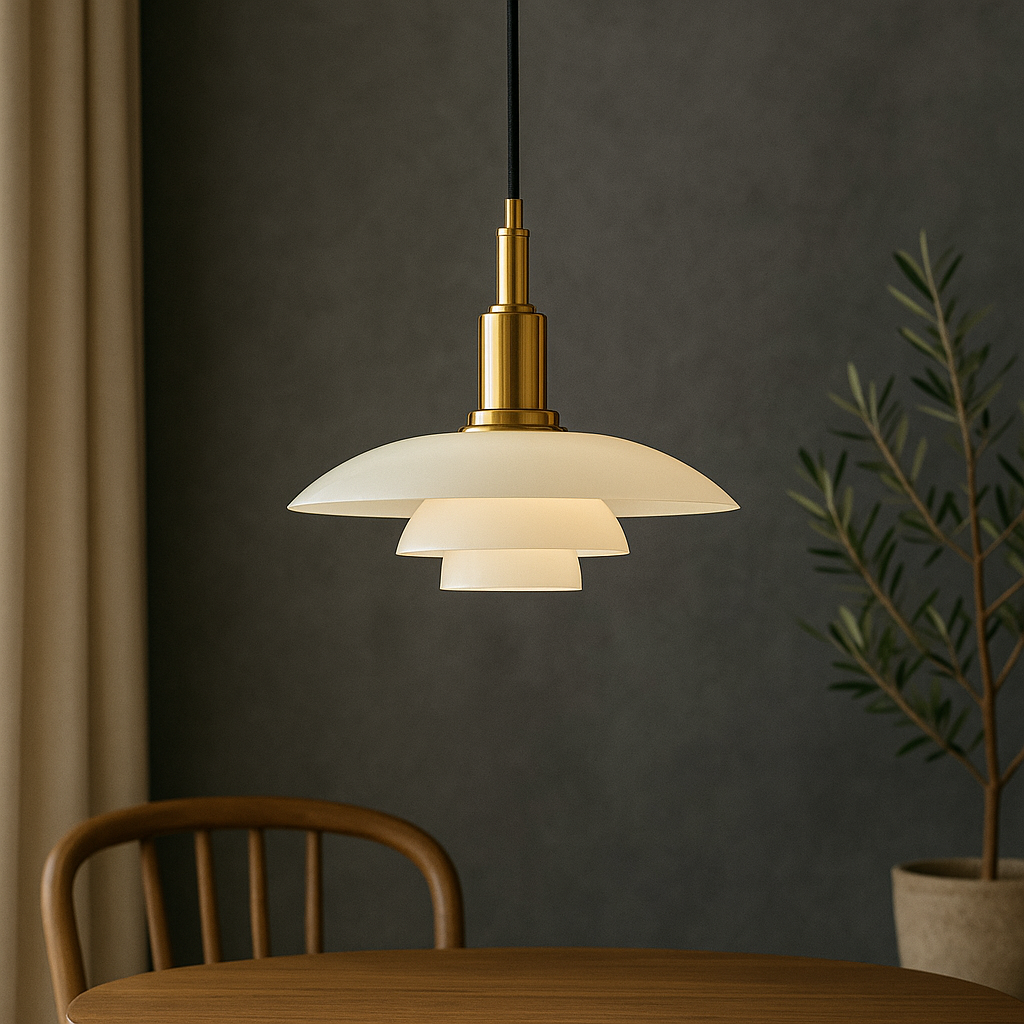 Pendantlamp met gelaagde opal glazen kap