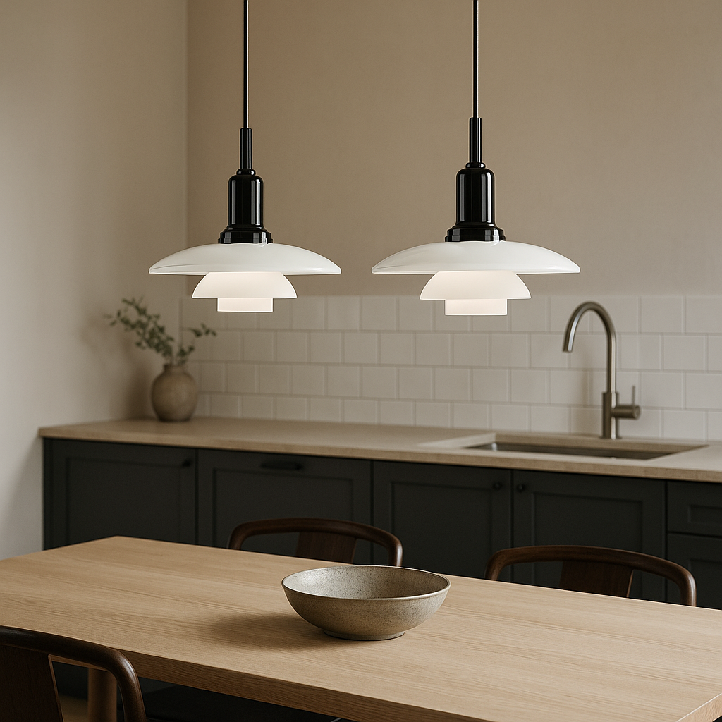 Pendantlamp met gelaagde opal glazen kap