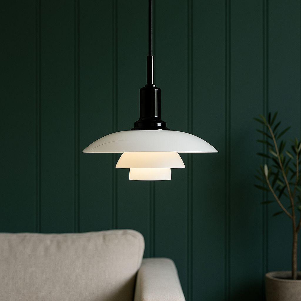Pendantlamp met gelaagde opal glazen kap