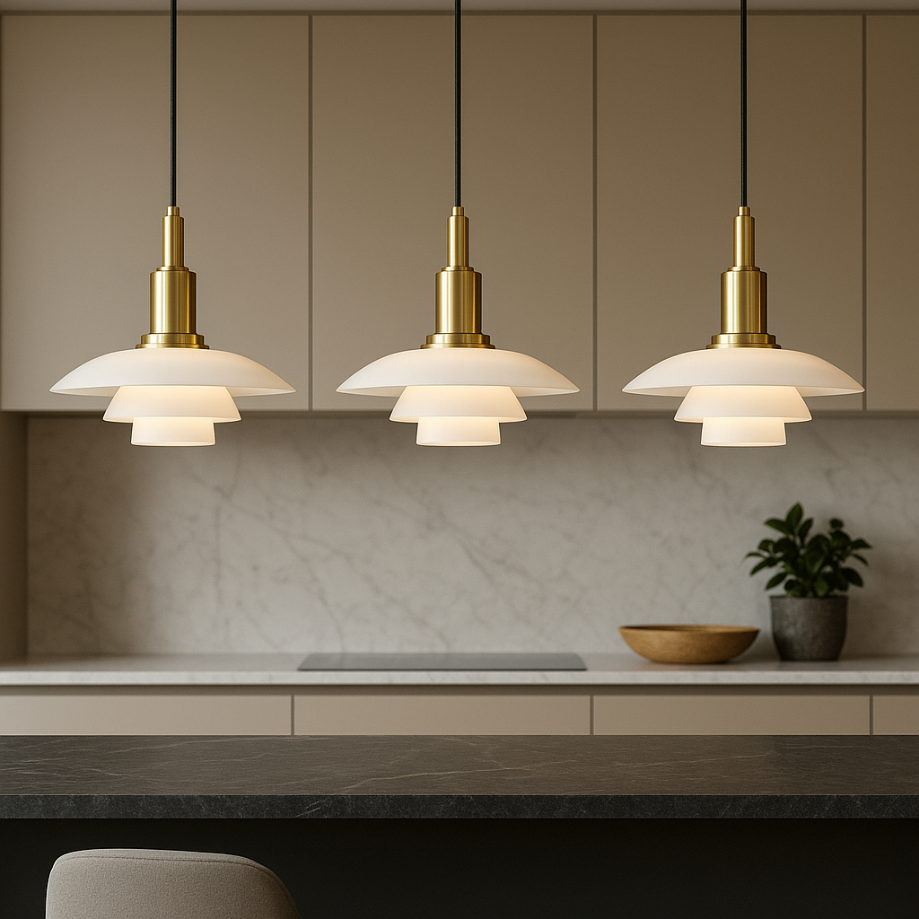 Pendantlamp met gelaagde opal glazen kap