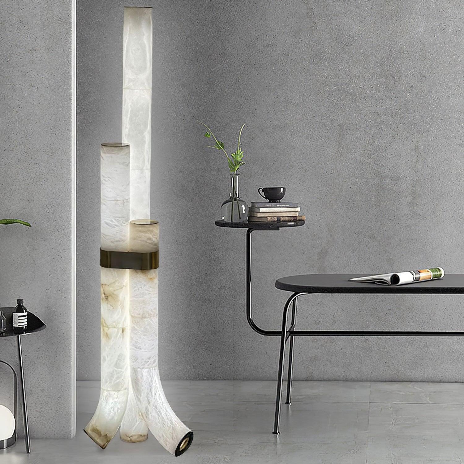 Stone Floor Lamp with Tall Alabaster Light Panels