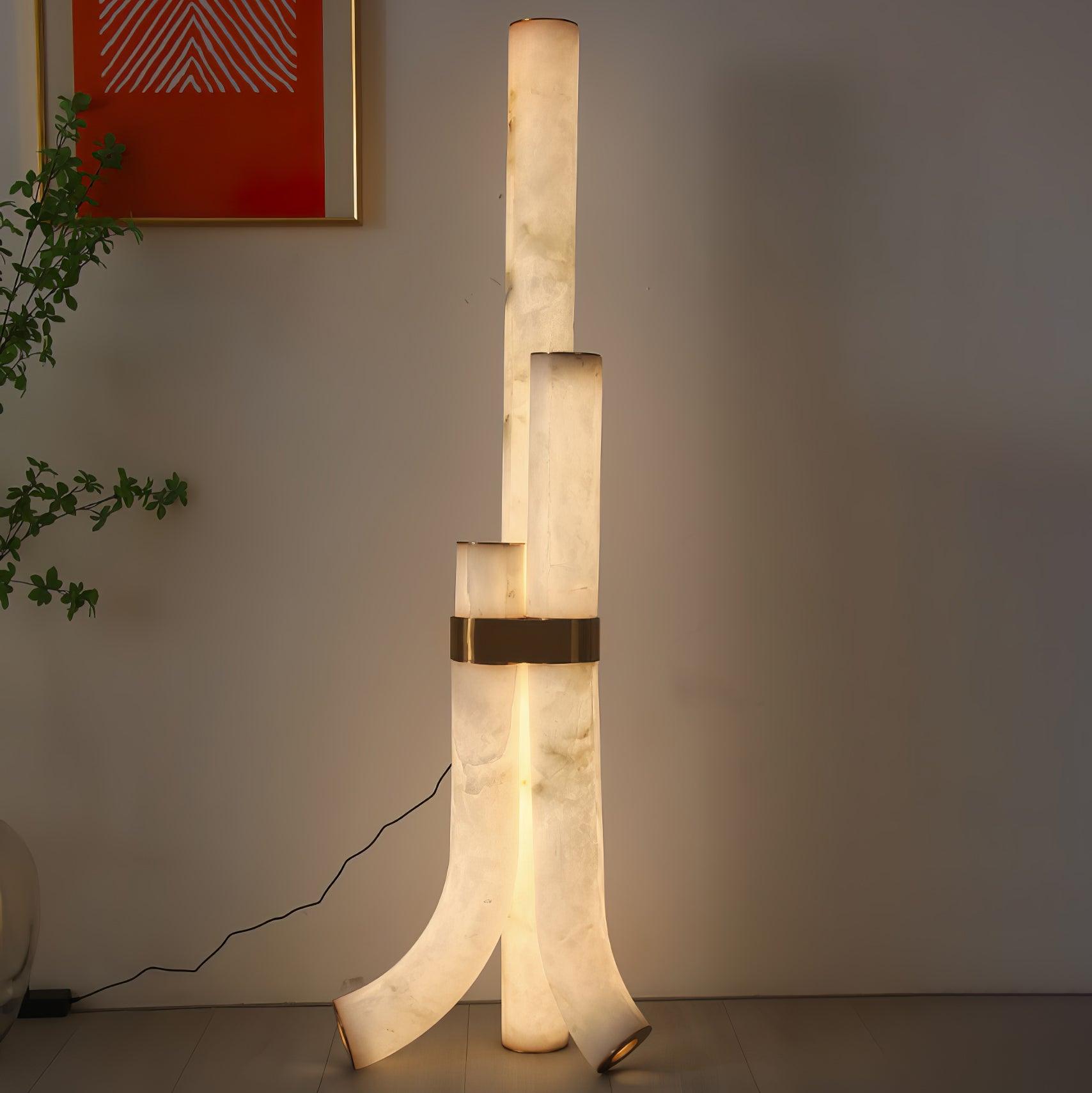 Stone Floor Lamp with Tall Alabaster Light Panels