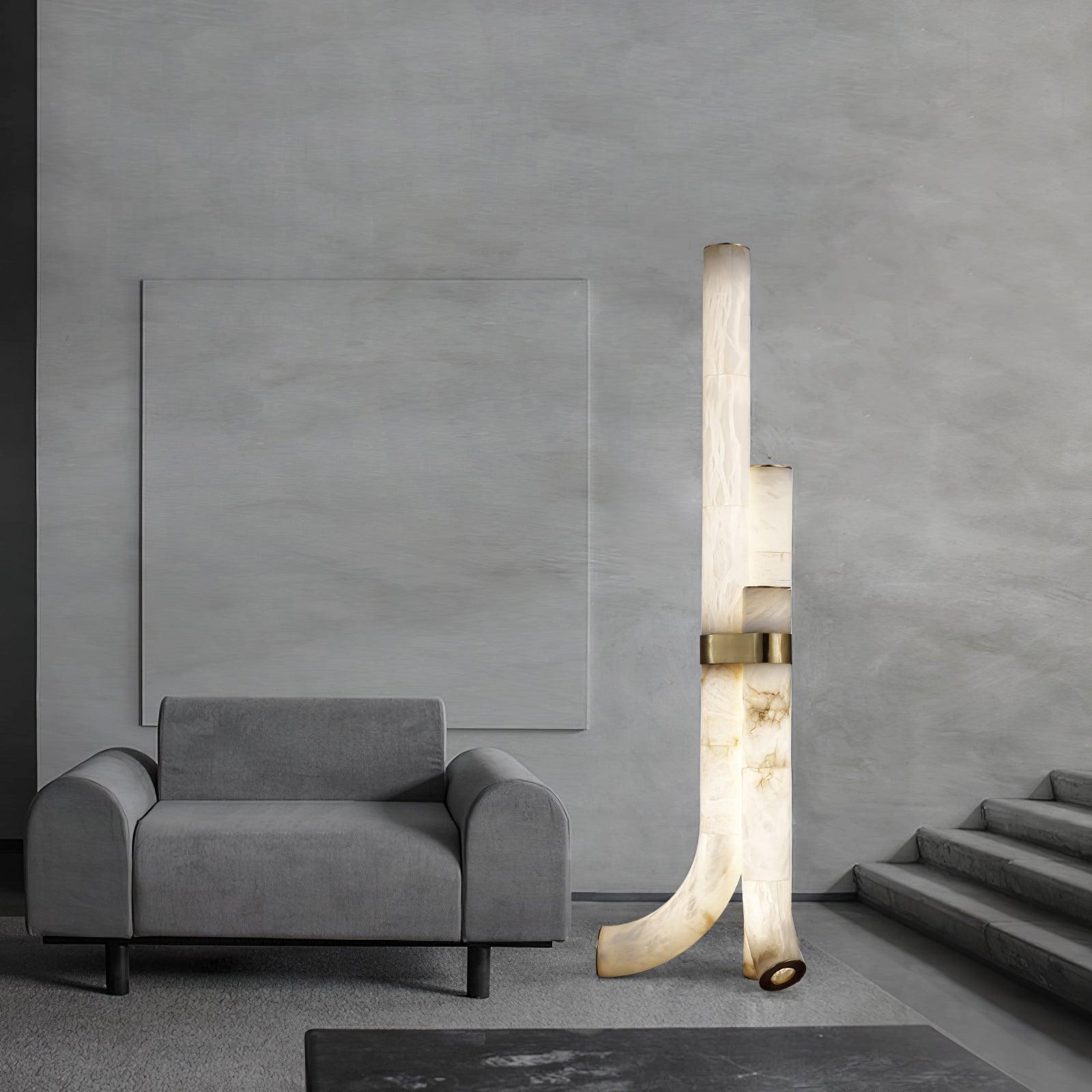 Stone Floor Lamp with Tall Alabaster Light Panels