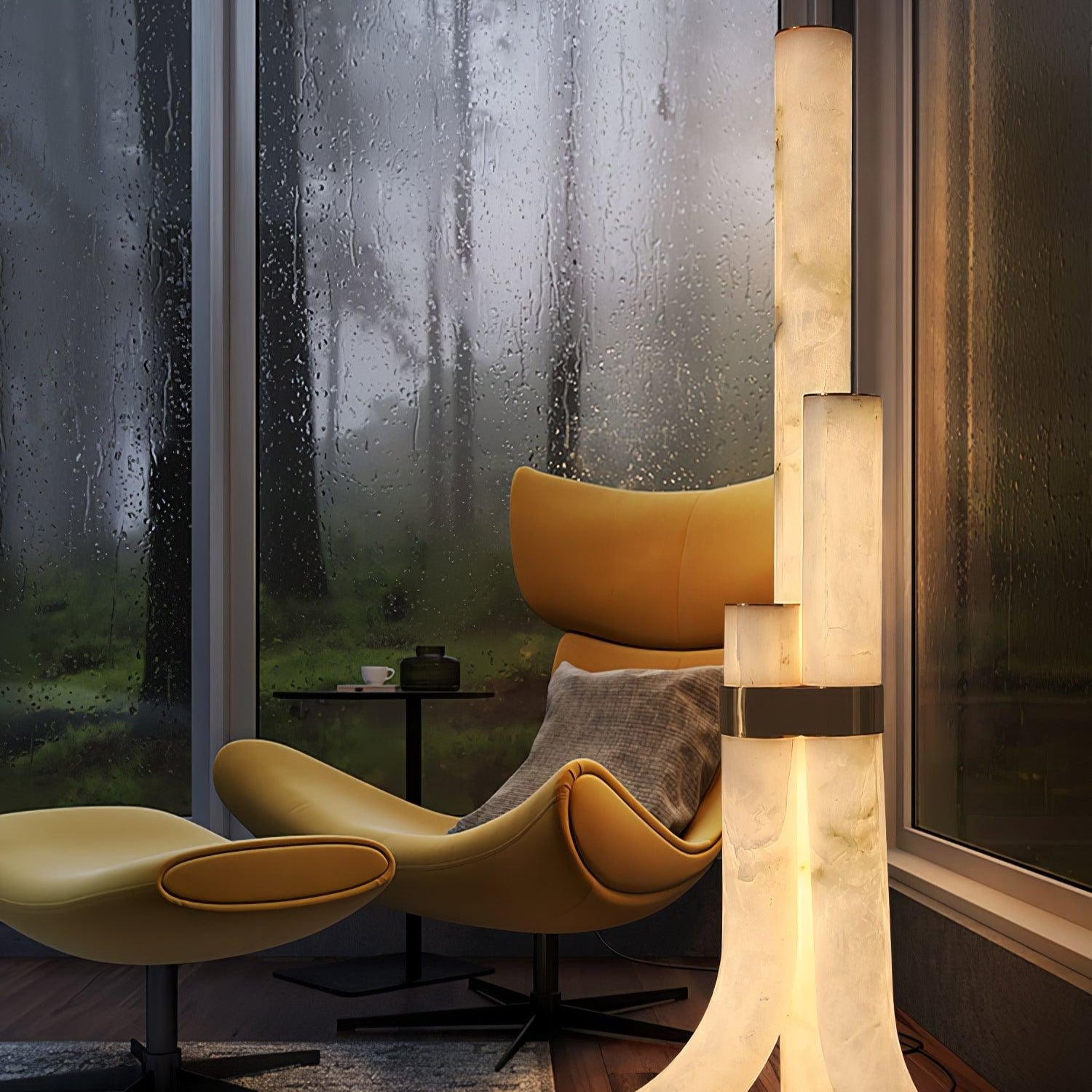 Stone Floor Lamp with Tall Alabaster Light Panels