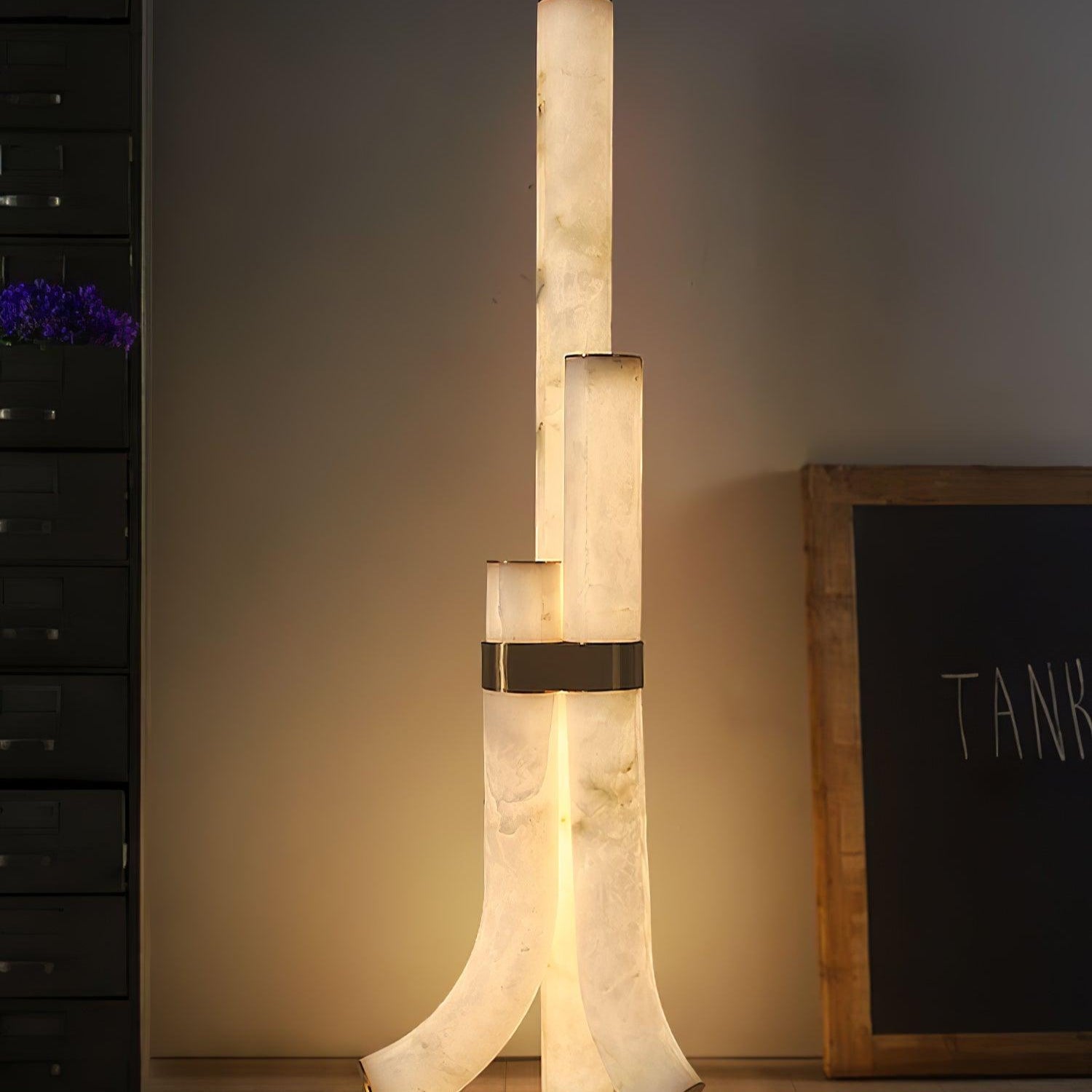 Stone Floor Lamp with Tall Alabaster Light Panels