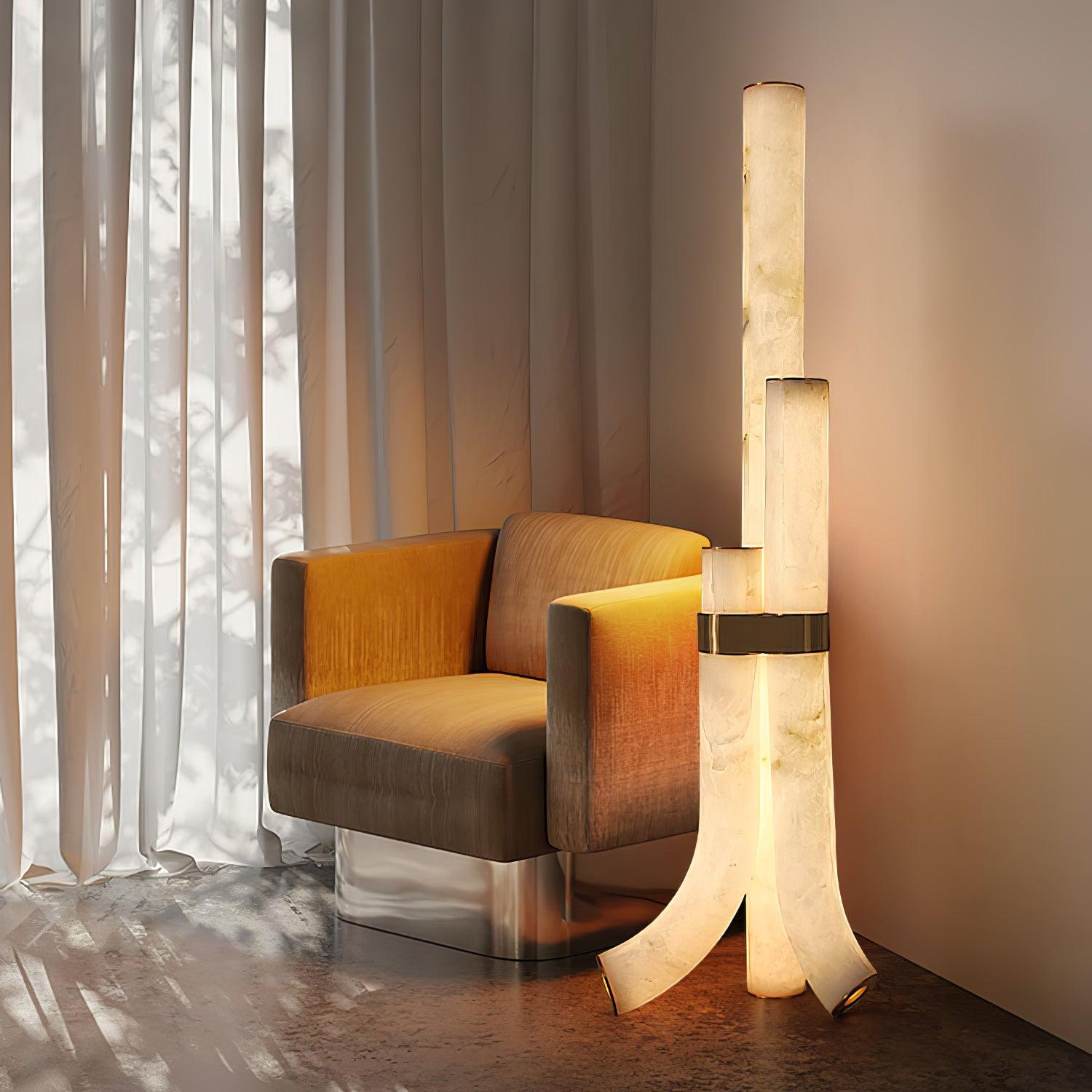 Stone Floor Lamp with Tall Alabaster Light Panels