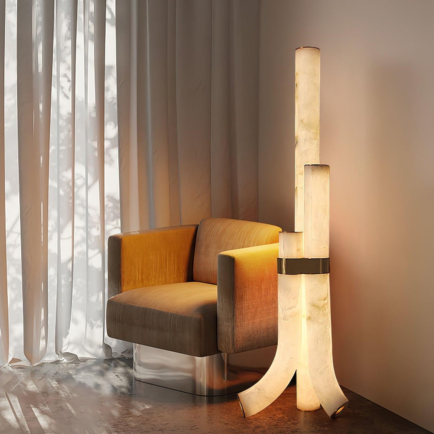 Stone Floor Lamp with Tall Alabaster Light Panels