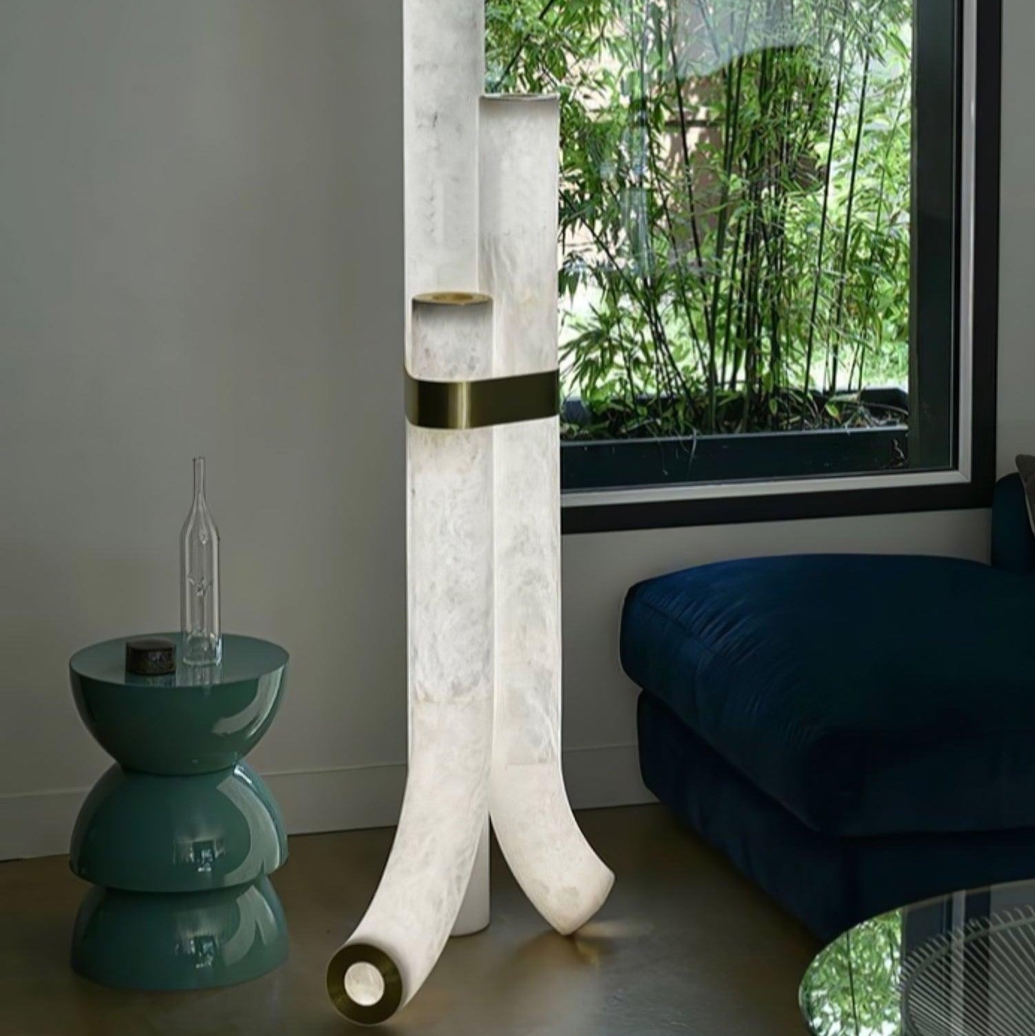 Stone Floor Lamp with Tall Alabaster Light Panels