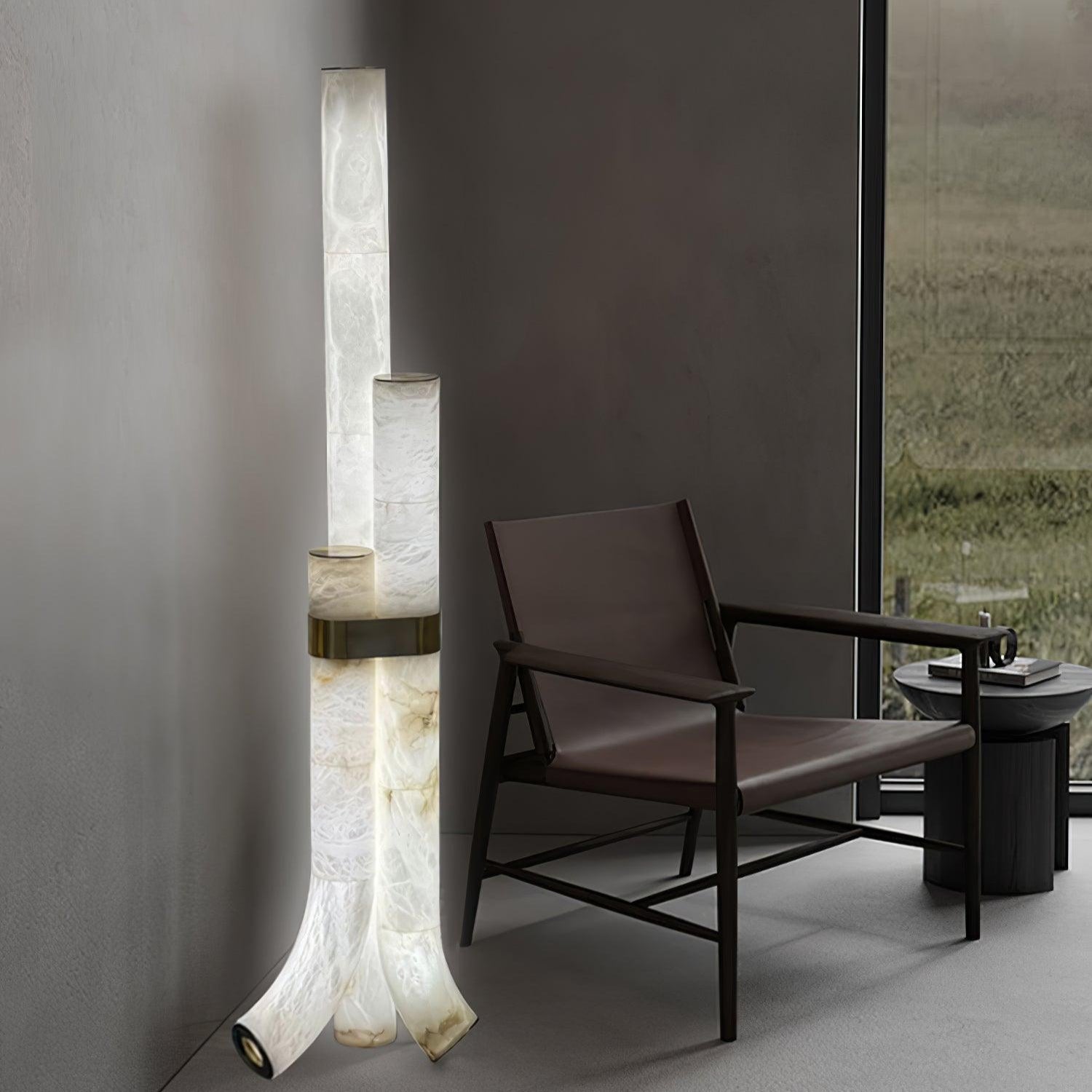 Stone Floor Lamp with Tall Alabaster Light Panels