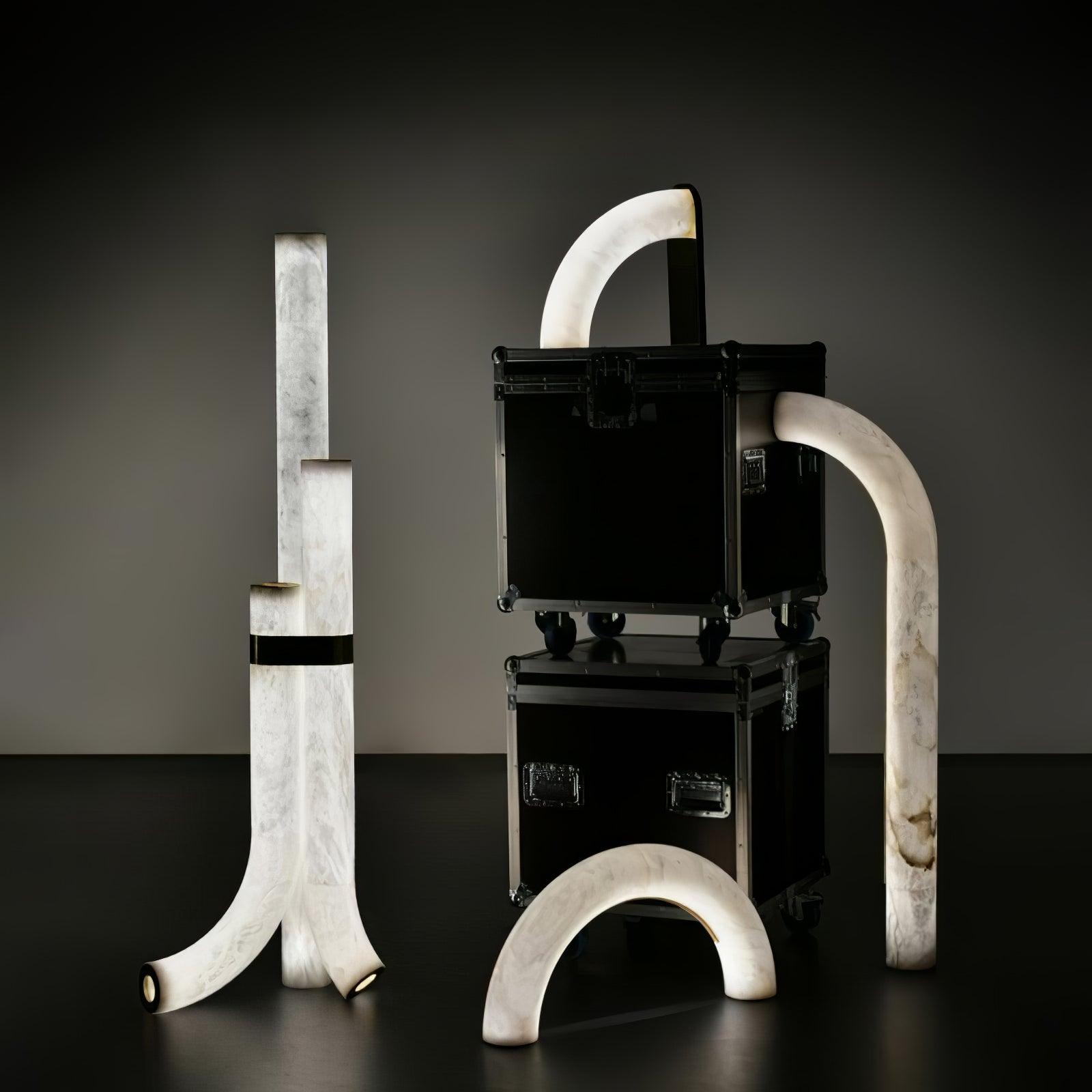 Stone Floor Lamp with Tall Alabaster Light Panels