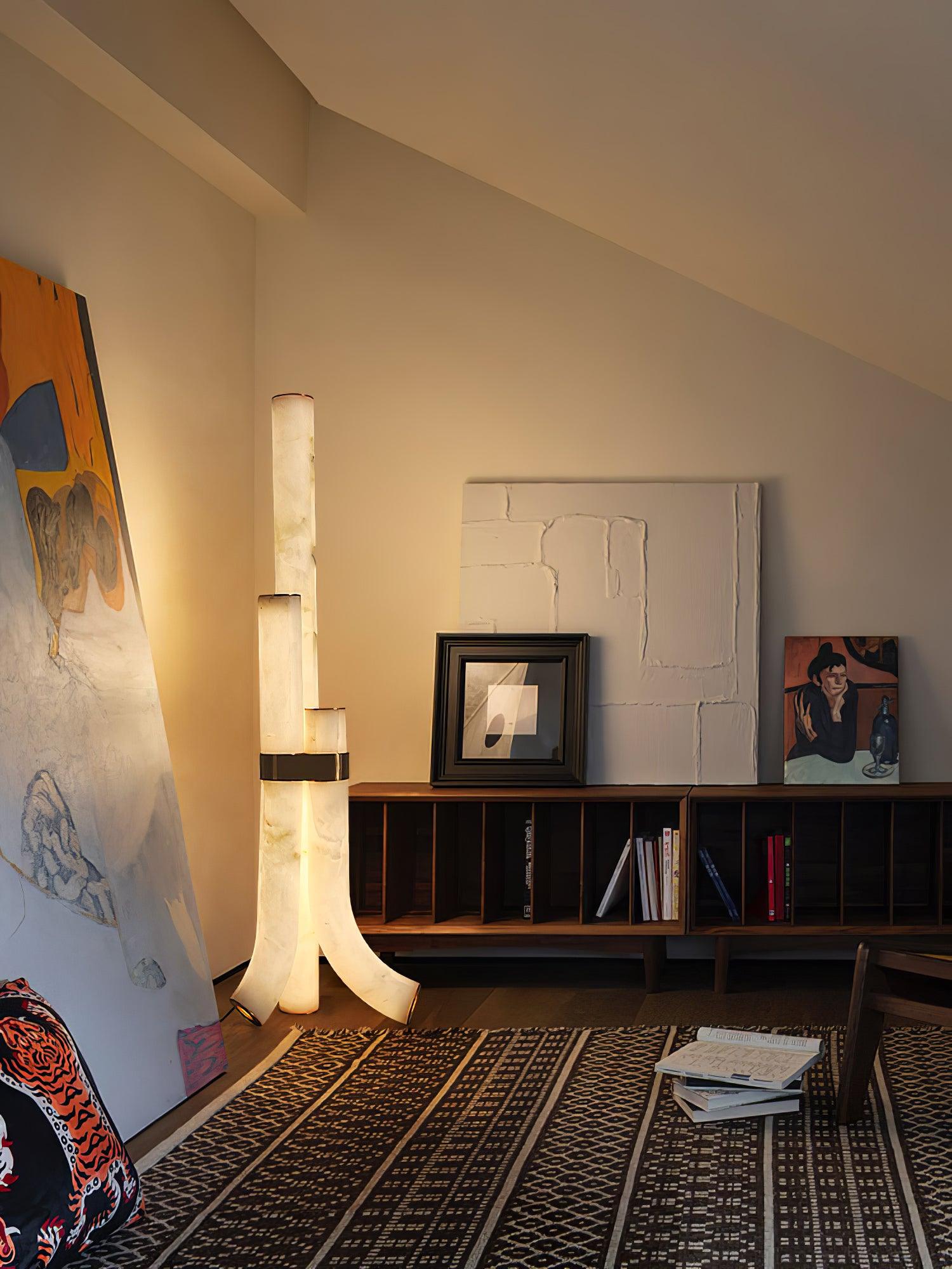 Stone Floor Lamp with Tall Alabaster Light Panels