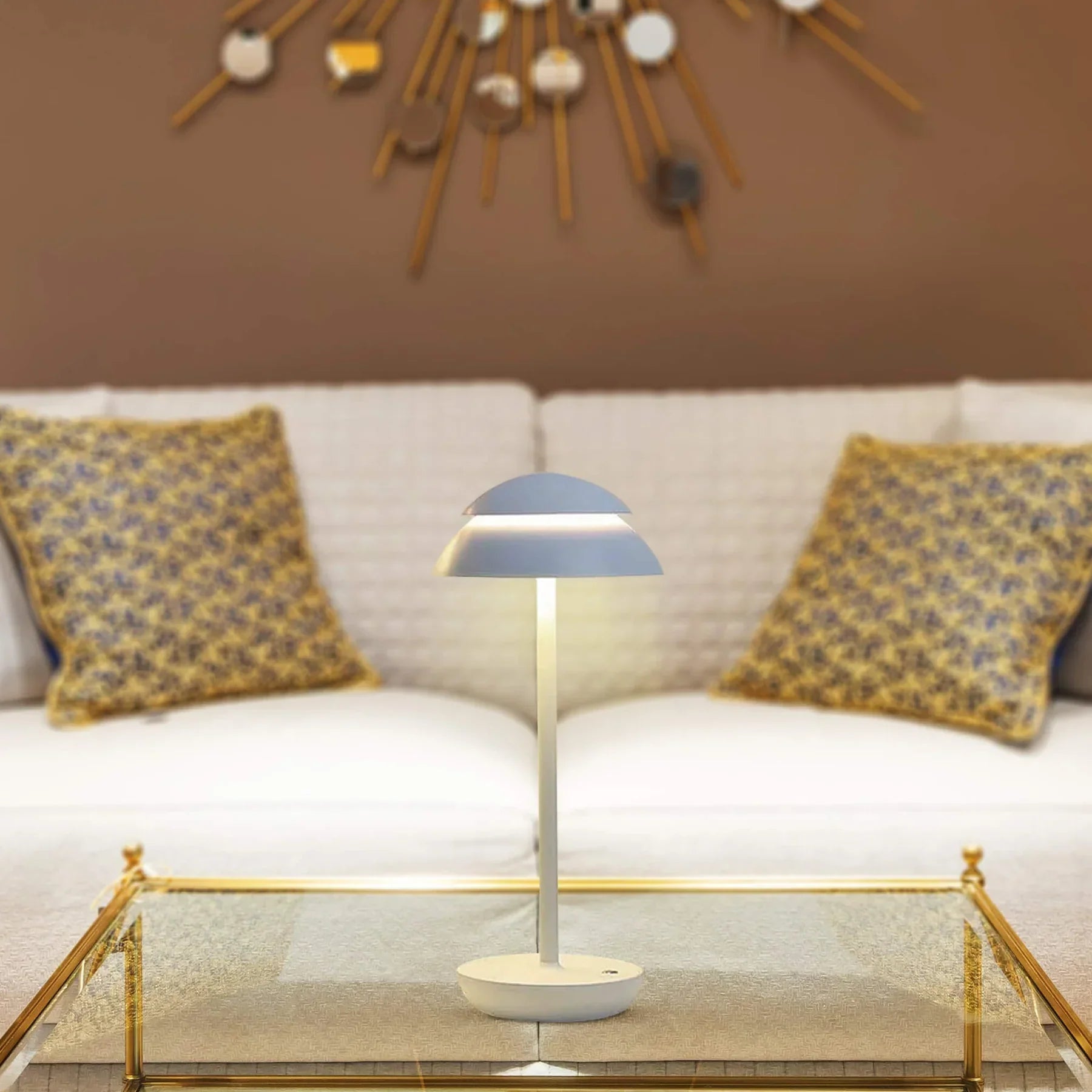 Cordless Dimmable Table Lamp with Wood Accent Modern Design