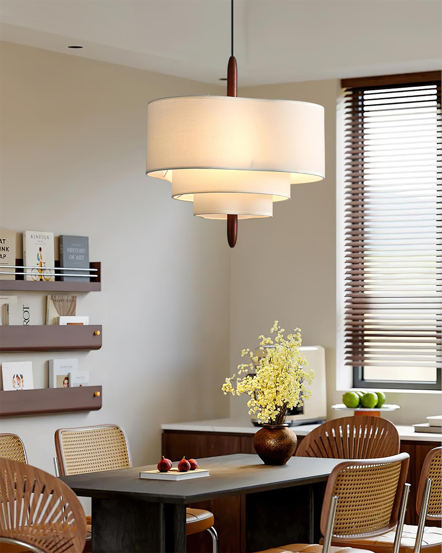 Layered Linen Drum Pendant Light