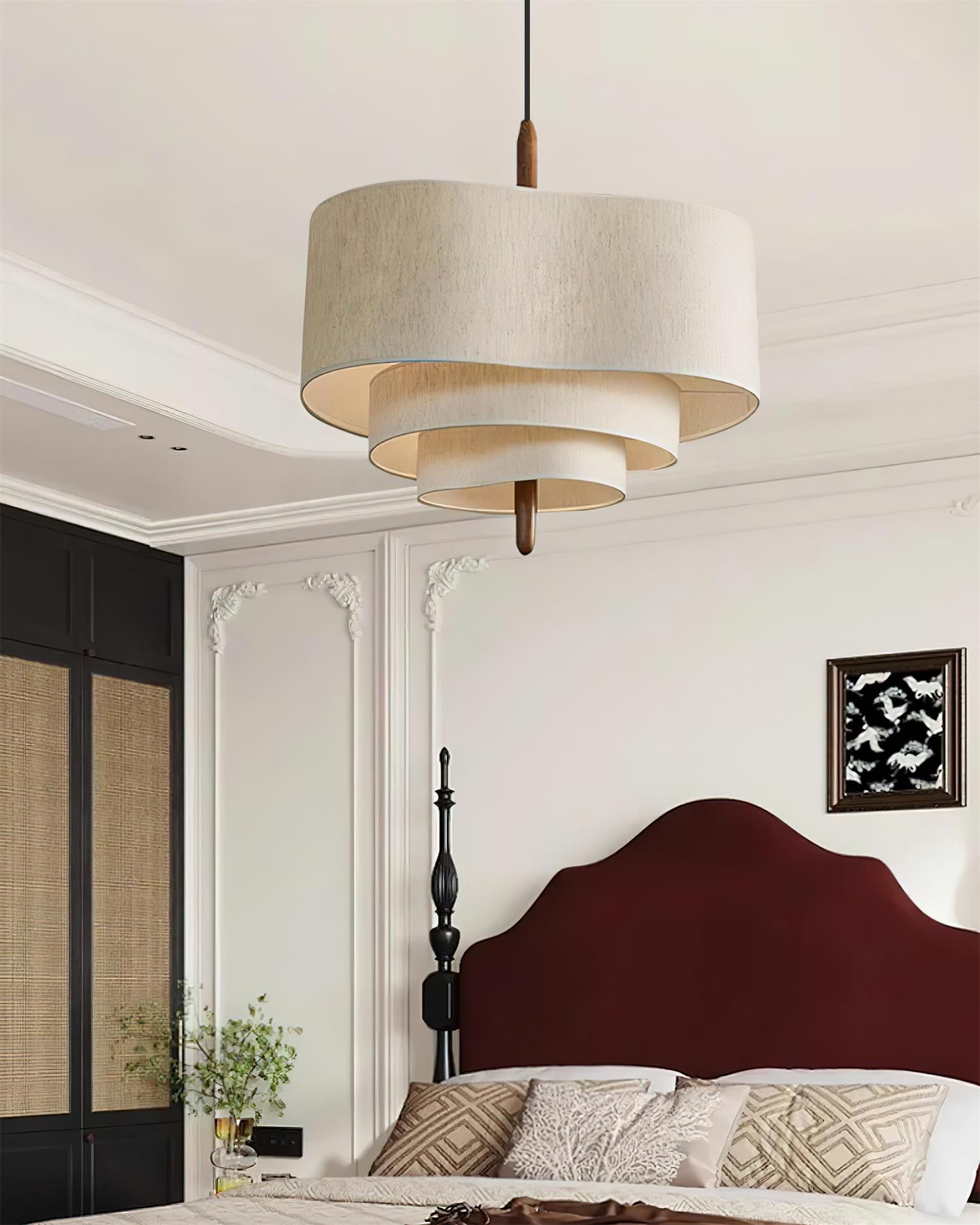 Layered Linen Drum Pendant Light