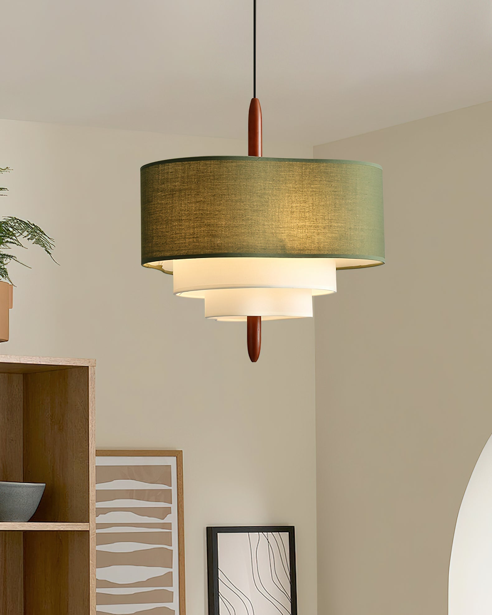 Layered Linen Drum Pendant Light