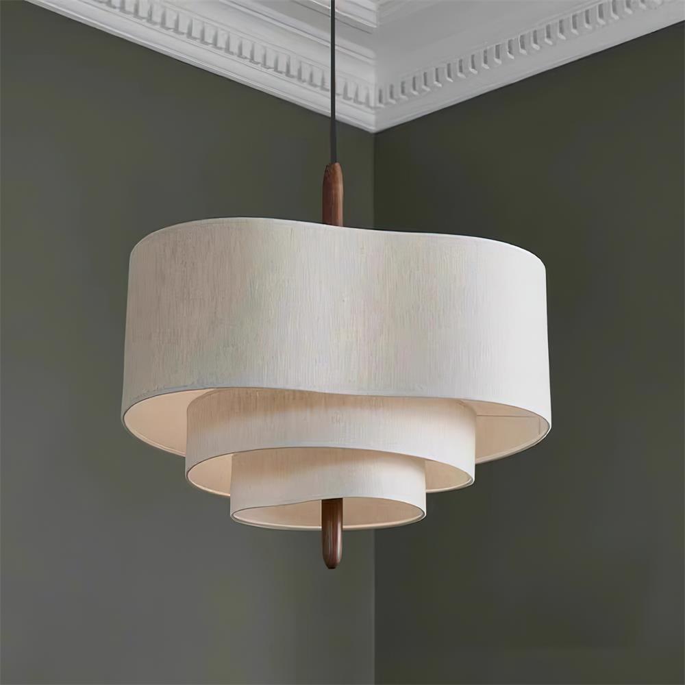 Layered Linen Drum Pendant Light