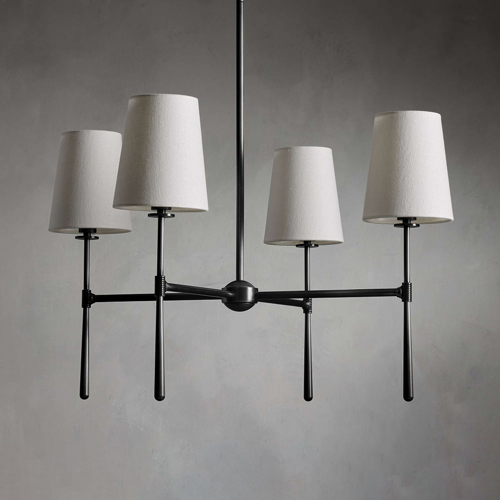 Vintage Chandelier with Fabric Shades and Metal Frame