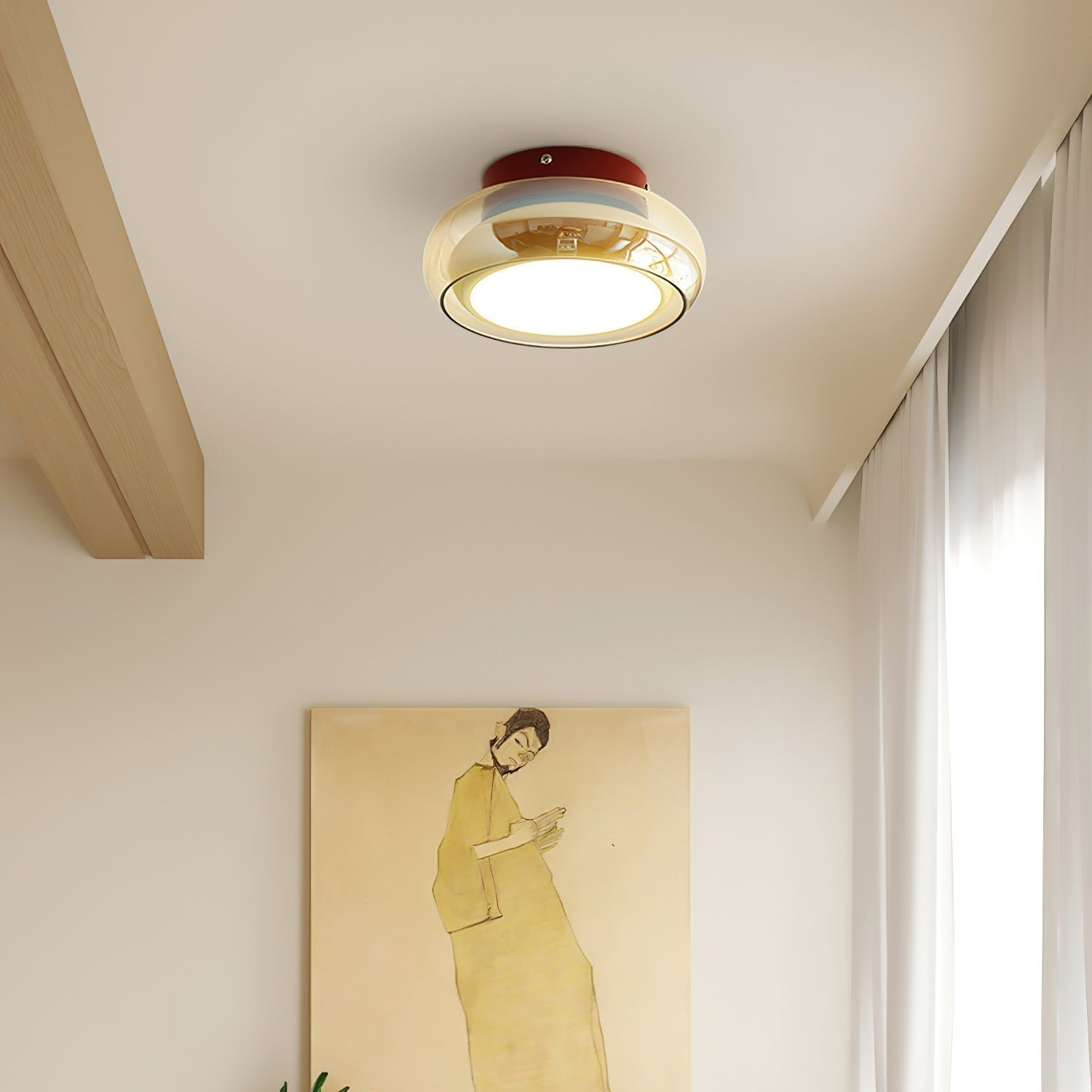 Retro Amber Glass Flush Mount Ceiling Light