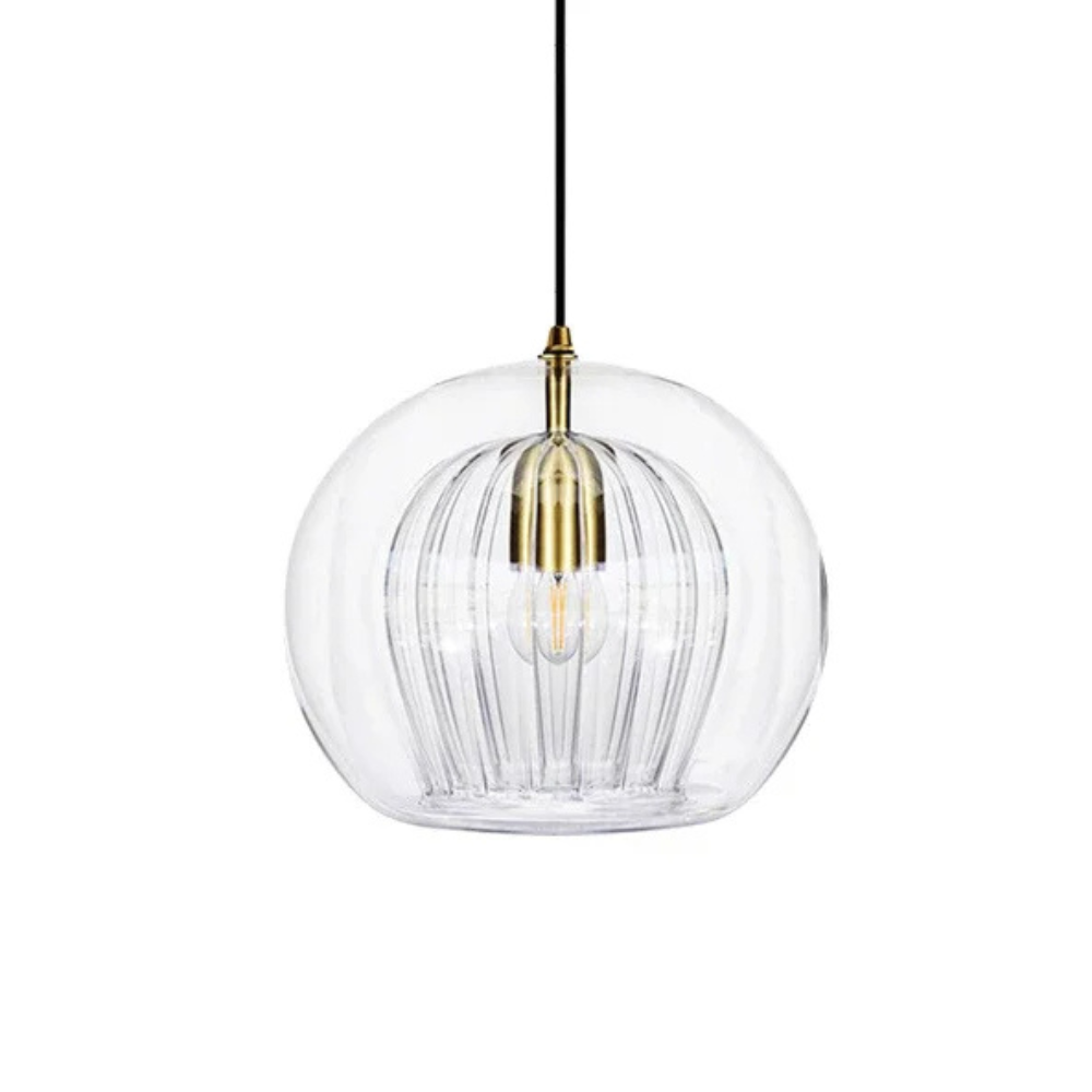 Round glass ceiling pendant with brass fitting