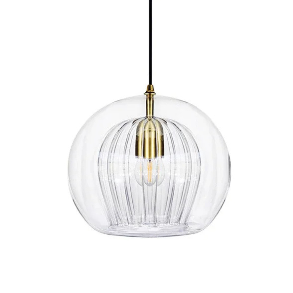 Round glass ceiling pendant with brass fitting