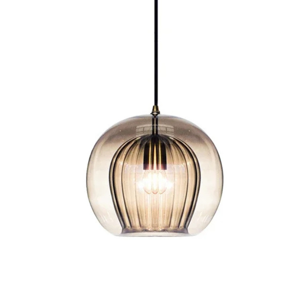 Round glass ceiling pendant with brass fitting