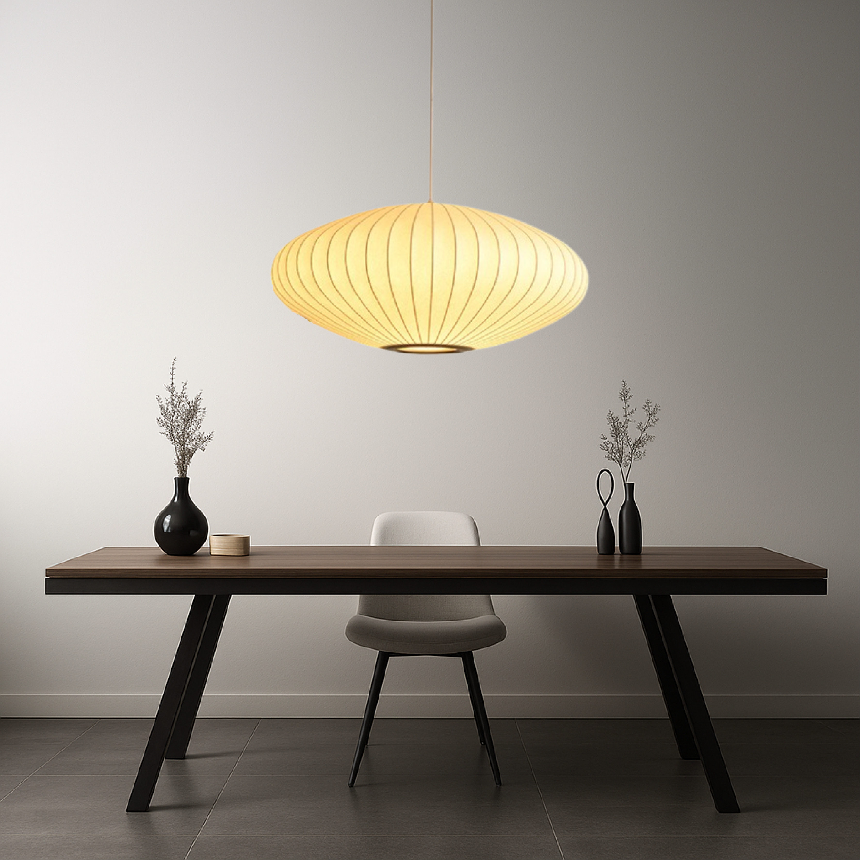 Round lantern pendant lamp with pleated fabric shade