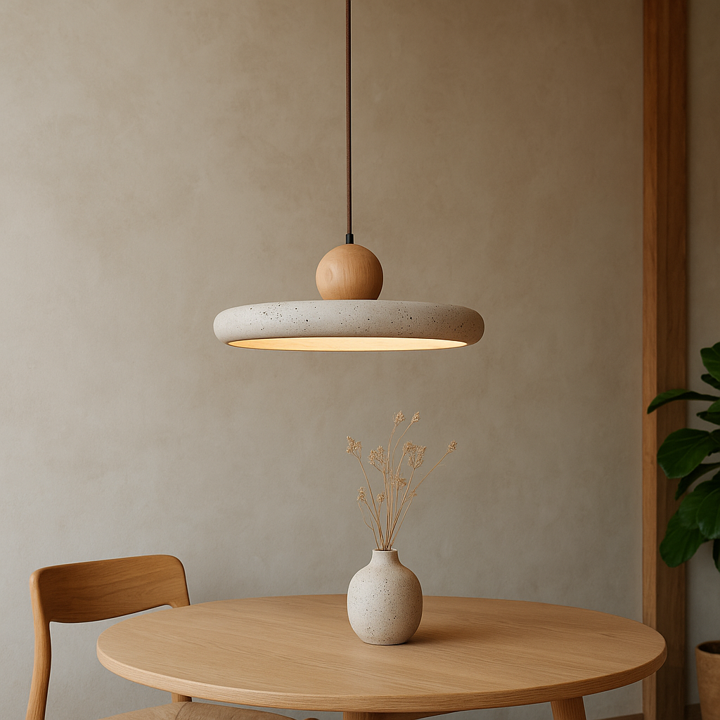 Rustic Travertine Pendant Light with Wooden Accent