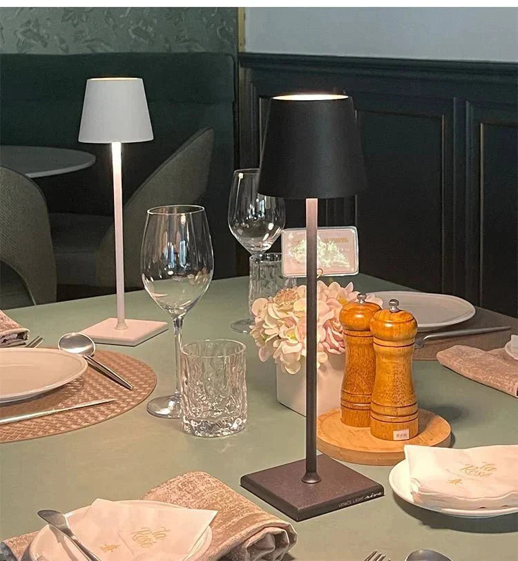 Wireless Metal Cone Shade LED Table Lamp with Square Base