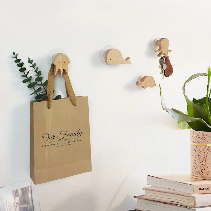 Wooden Animal Wall Hooks Coat Adhesive Hook Rack