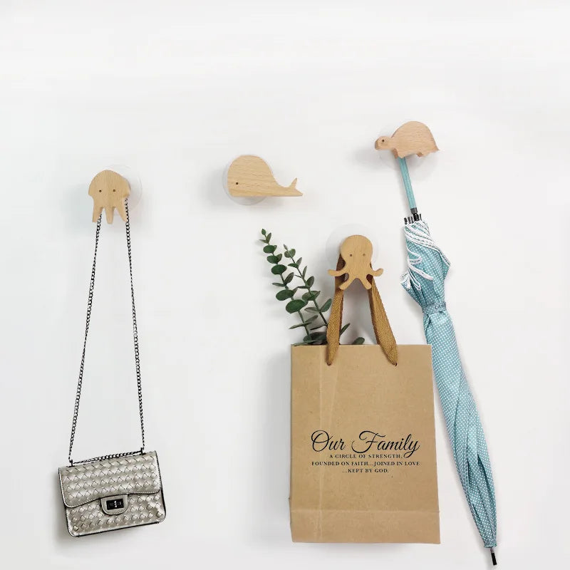 Wooden Animal Wall Hooks Coat Adhesive Hook Rack