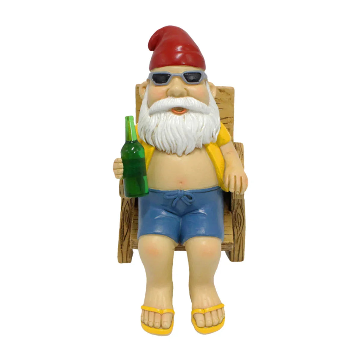 Garden Gnome Statue Sitting on Chair with Bottle